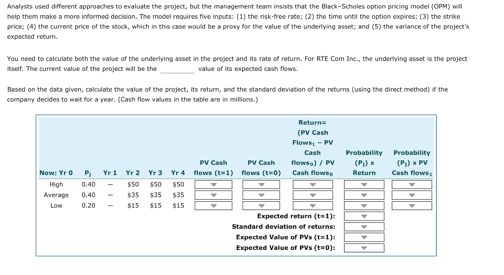 the option Aa Aa analysis of the investment timing option Option analysis