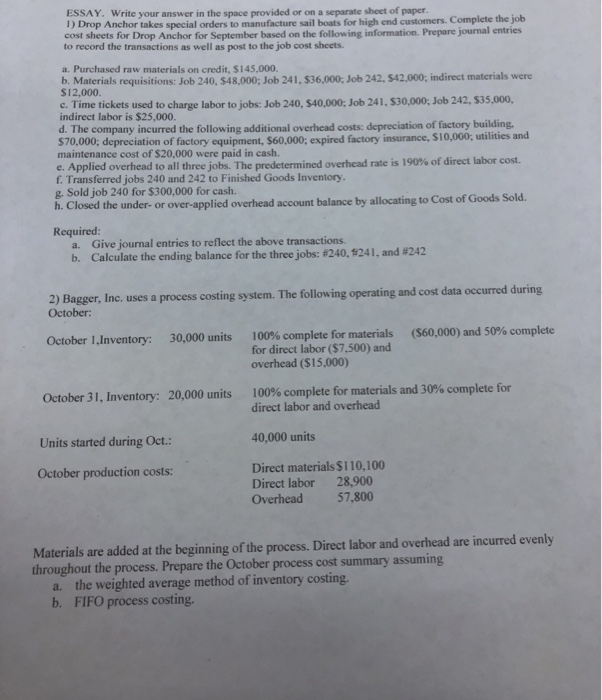  ESSAY. Write your answer in the space provided or on a