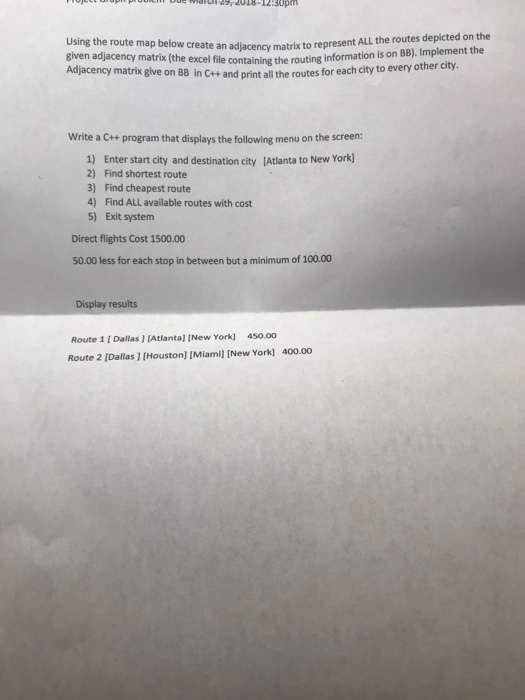  Need help with this program in c++. Using the route map