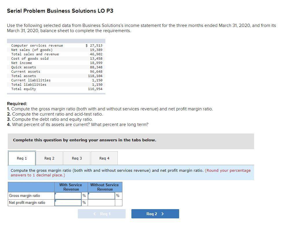  Serial Problem Business Solutions LO P3 Use the following selected data
