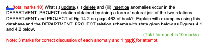  total marks 10) What ( update, (il) delete and insertion anomalies