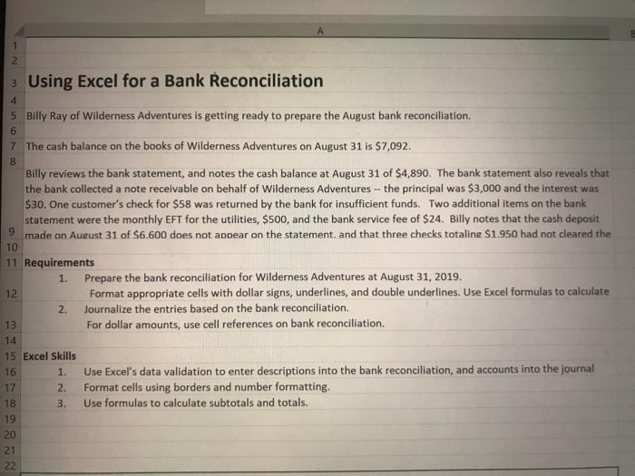  3 Using Excel for a Bank Reconciliation 5 Billy Ray of