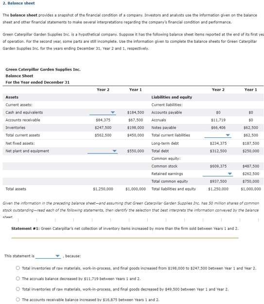 Please help!!! Balance sheet The balance sheet provides a snapshot of