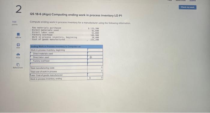  OS 18-6 (Algo) Computing ending work in process inventory LO P1