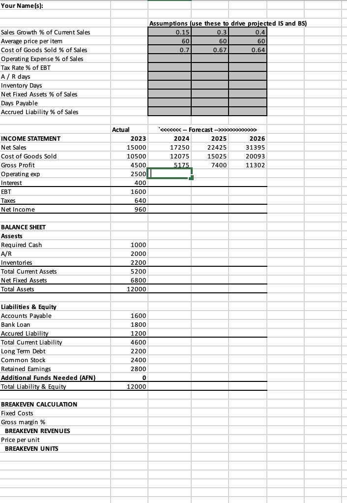  In this assignment you will create a forecast for a fictitious