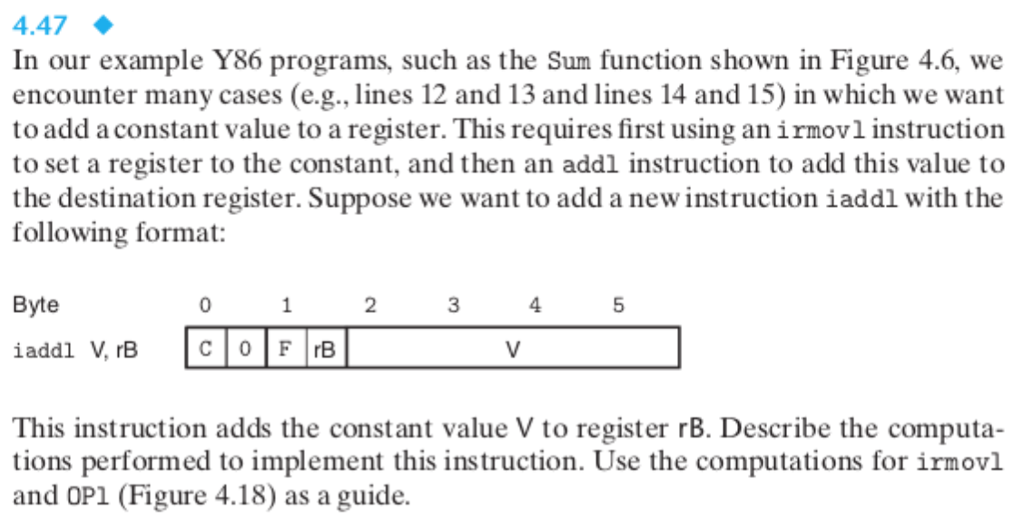Figures 4.6 and 4.18 for reference: ========================================= 4.47 In our example Y86