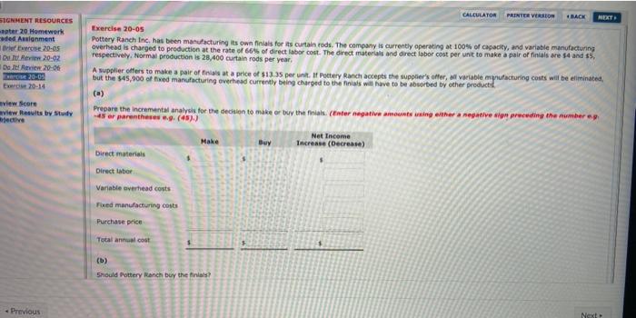  CALCULATOR PRINTER VERSION MACK RERT SIGNMENT RESOURCES apter 20 Homework aded