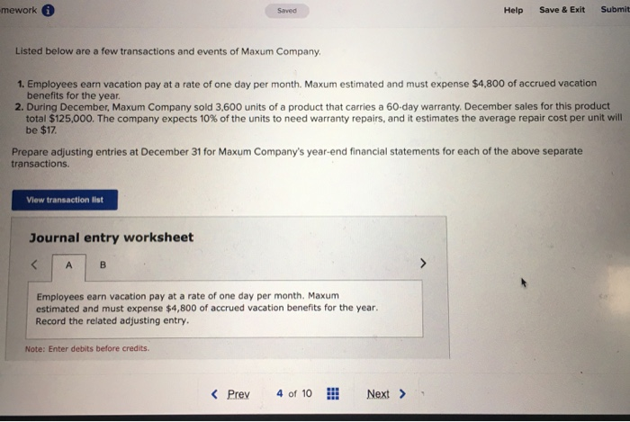  mework Saved Help Save & Exit Submit Listed below are a