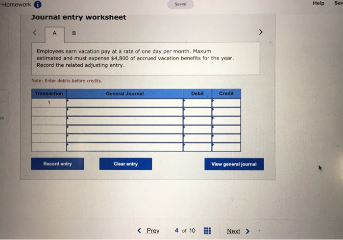 few transactions and events of Maxum Company 1. Employees earn vacation pay