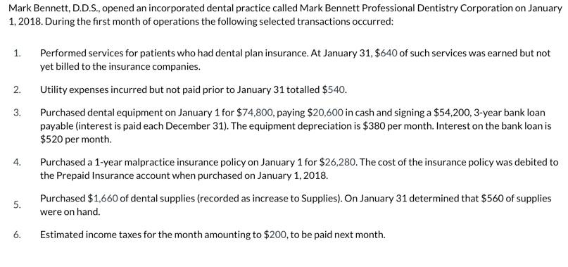  Mark Bennett, D.D.S., opened an incorporated dental practice called Mark Bennett