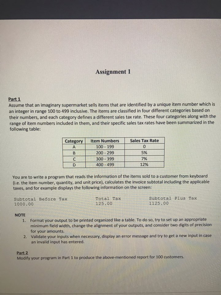 Python programming problem Assignment 1 Part 1 Assume that an imaginary supermarket