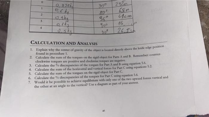 knife edge position found in procedure 1 . 2. Calculate the sum