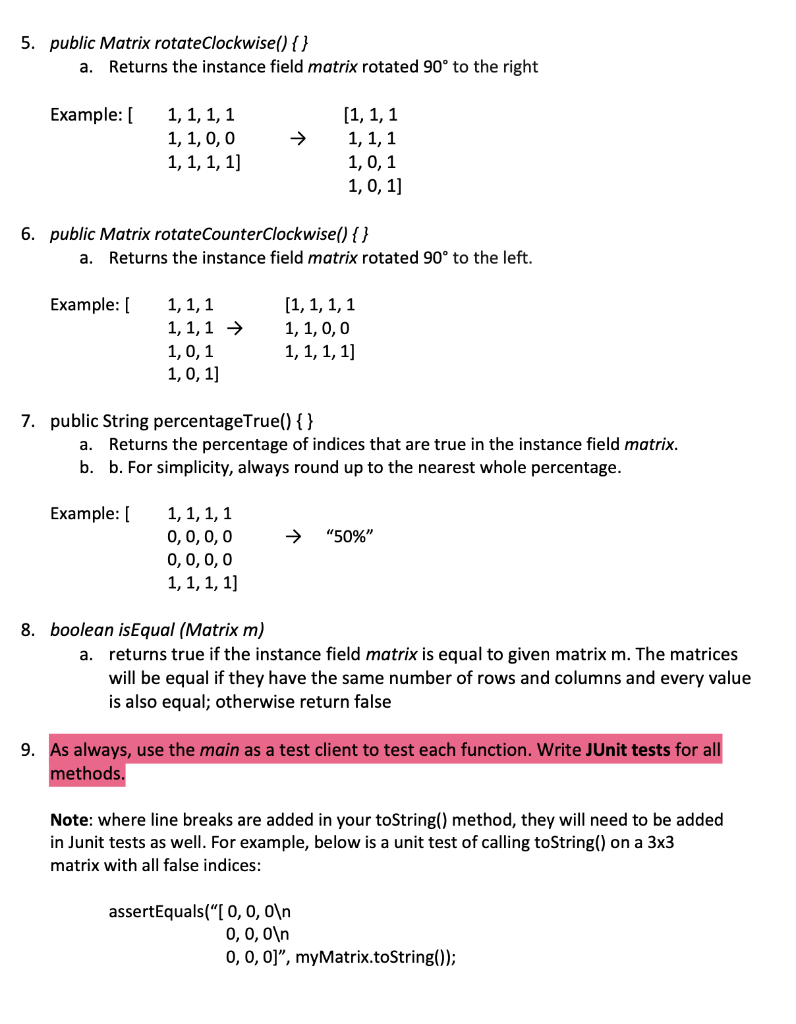 class which will be given a 2-D array when instantiated, and then