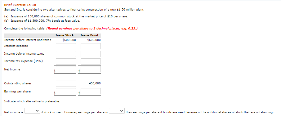 See below. Last question options are "higher" or "lower". Brief Exercise 15-10