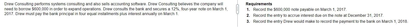  Drew Consulting performs systems consulting and also sells accounting software. Drew