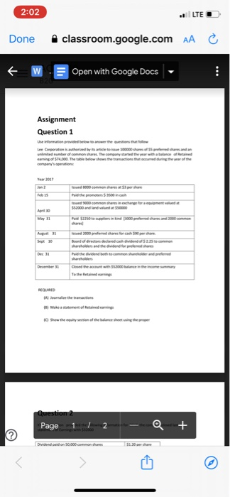  2:02 LTE Done classroom.google.com t W Open with Google Docs Assignment