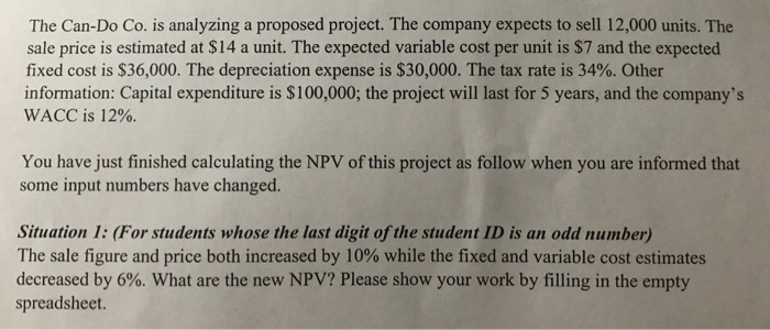  Fill in the empty spreadsheet The Can-Do Co. is analyzing a