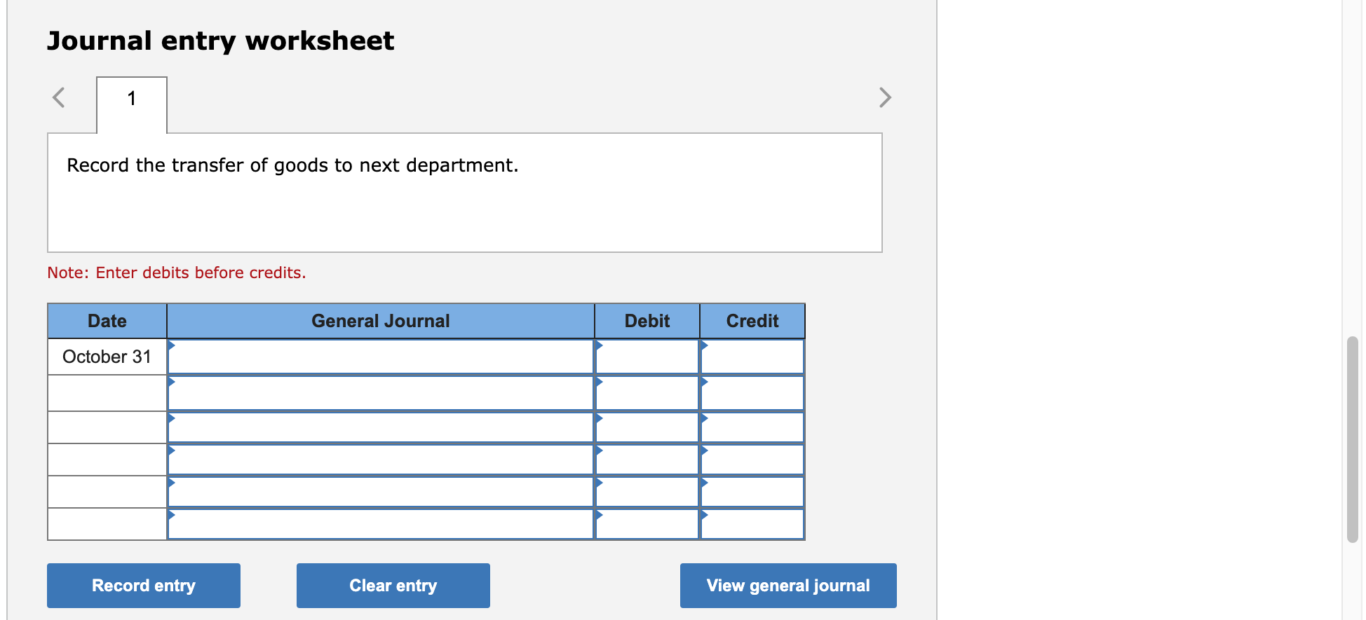 process & & & & & \\ \hline Direct materials & &
