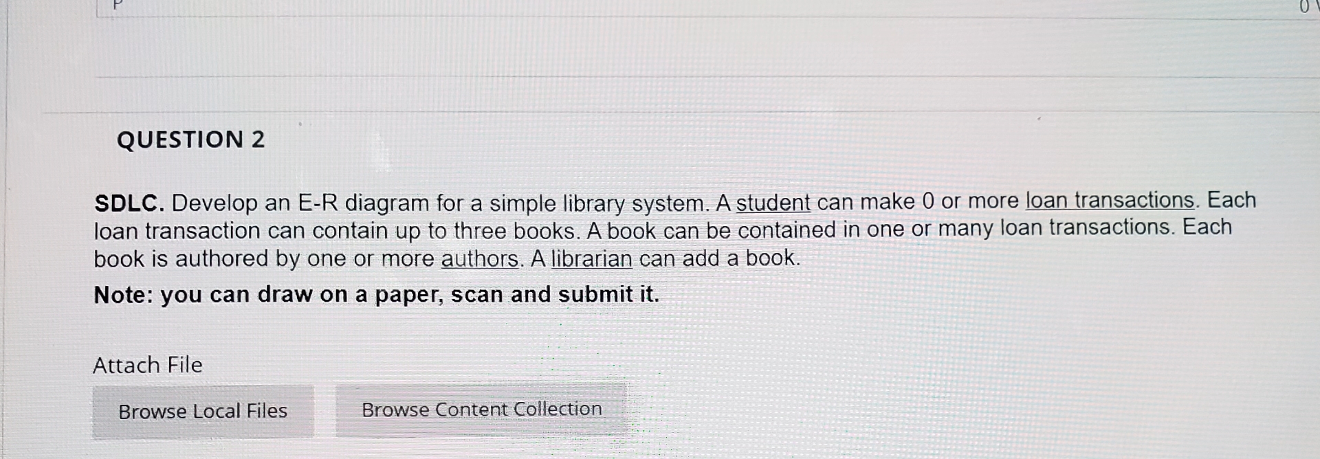  QUESTION 2 SDLC. Develop an E-R diagram for a simple library