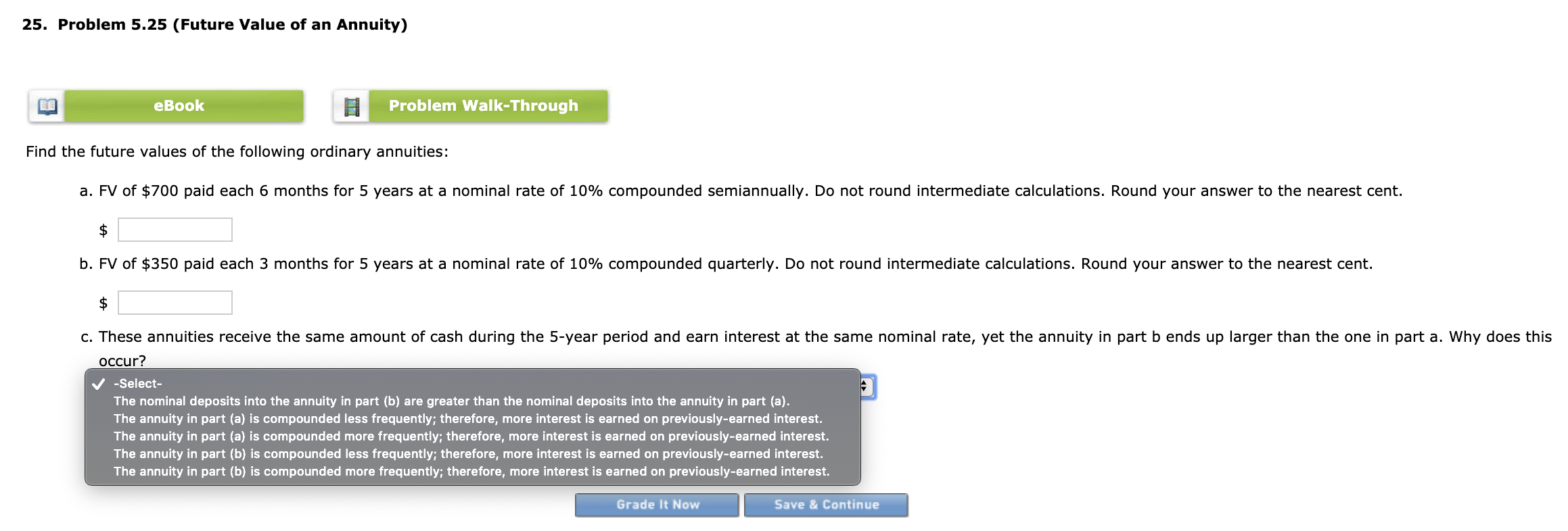 25. Problem 5.25 (Future Value of an Annuity) eBook Problem Walk-Through
