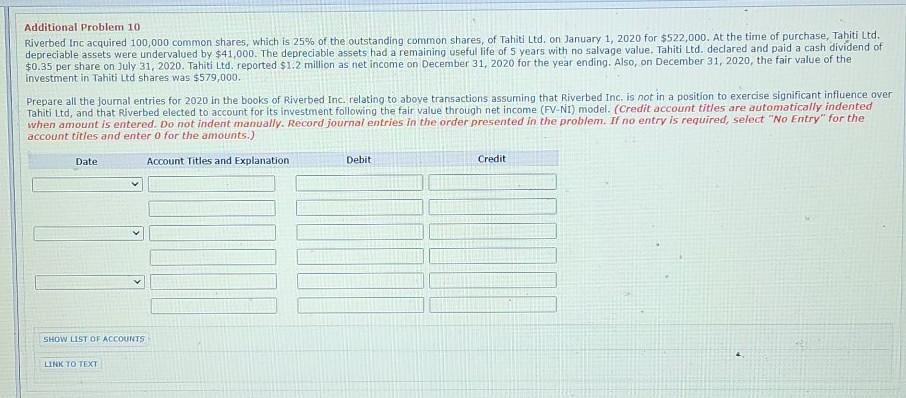  Additional Problem 10 Riverbed Inc acquired 100,000 common shares, which is