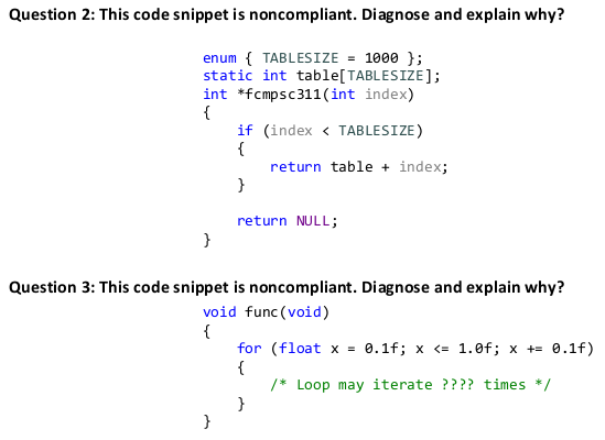 linux environment using C. Question 1: This code snippet is noncompliant. Diagnose