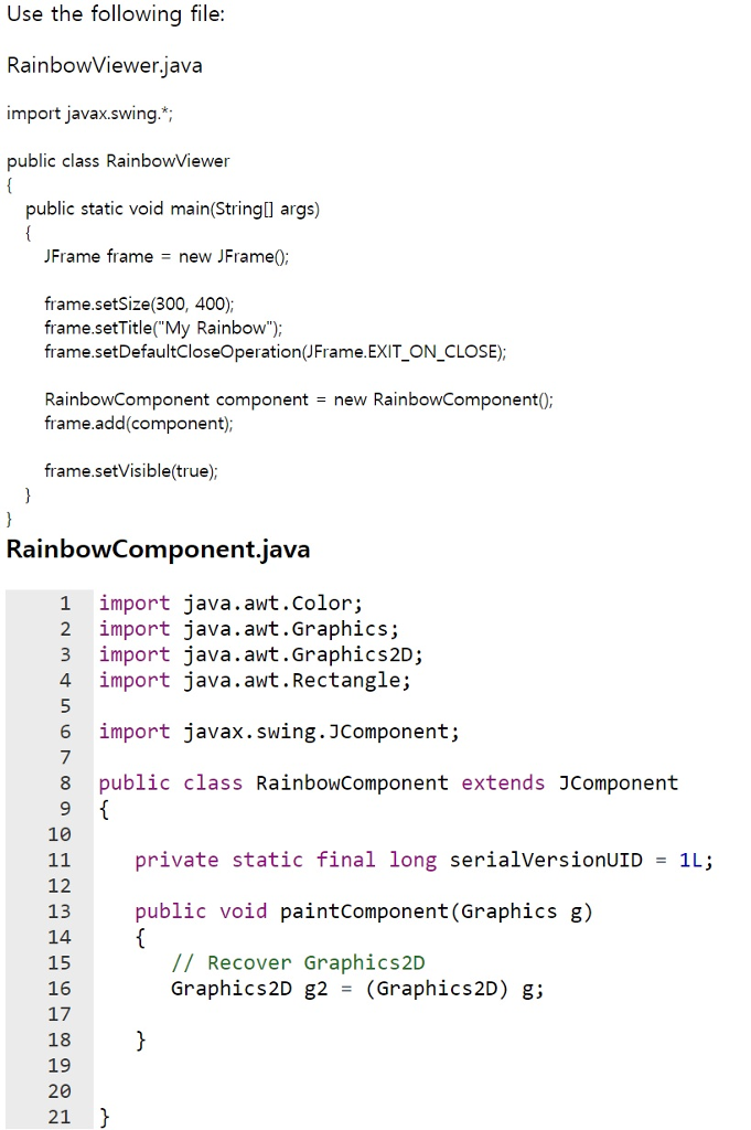 Getting Set Up You will need some of the graphics classes in