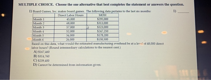  MULTIPLE CHOICE. Choose the one alternative that best completes the statement
