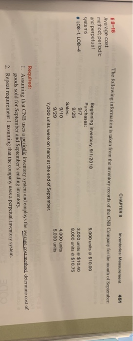  CHAPTER 8 451 E 8-16 Average cost method; periodic and perpetual