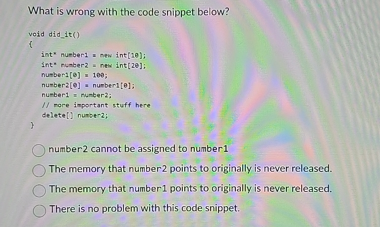  What is wrong with the code snippet below?number 2 cannot be