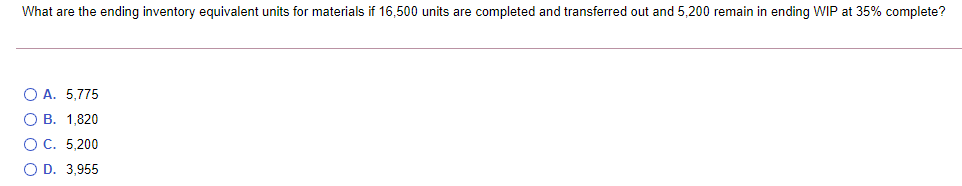  What are the ending inventory equivalent units for materials if 16,500
