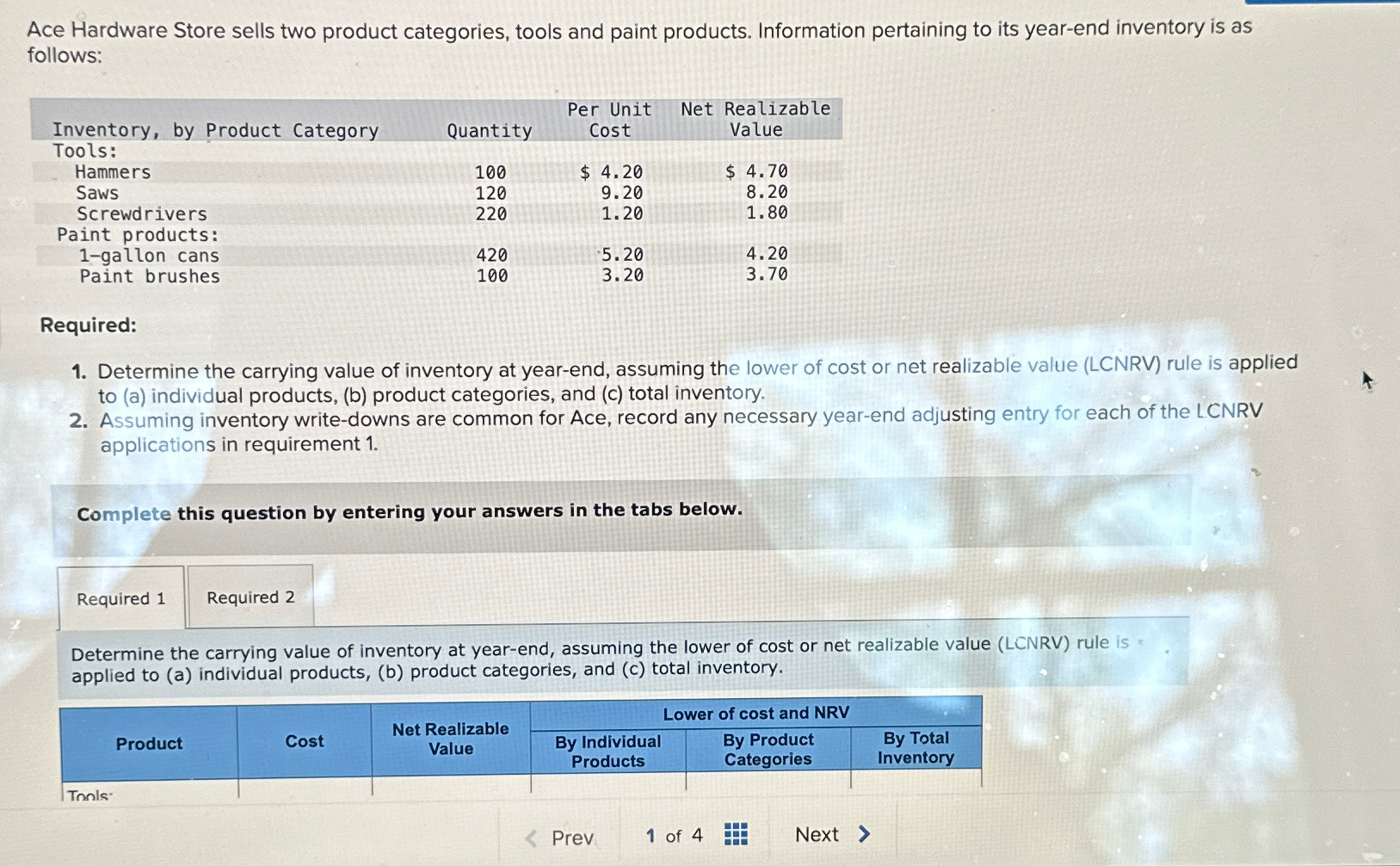  Ace Hardware Store sells two product categories, tools and paint products.