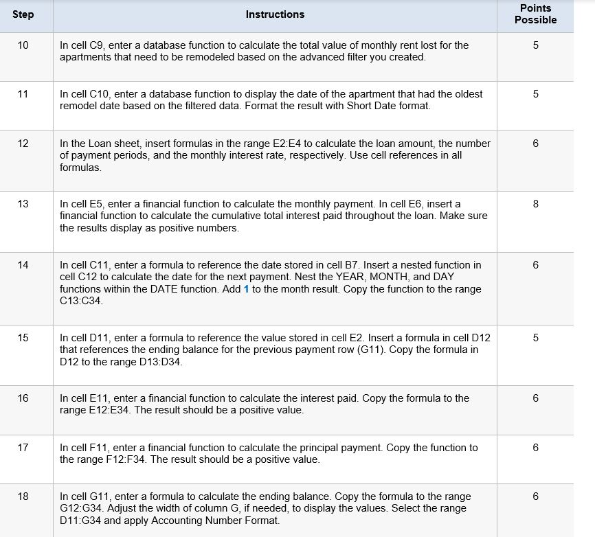 excel file to compare. Step Instructions Points Possible Open exploring_e07_grader_h1_Apartment.xlsx and save