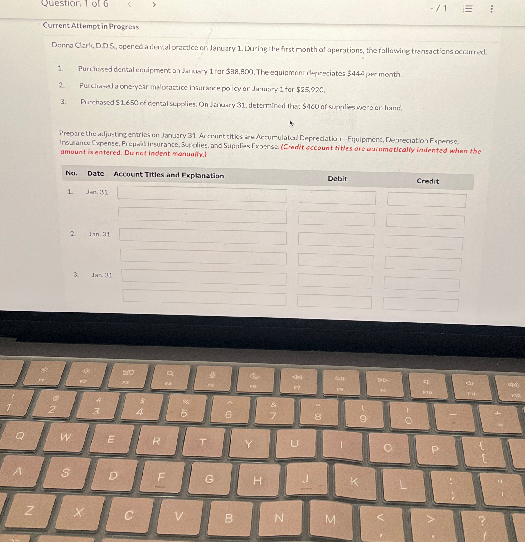  Question 1 of 6 -1 Current Attempt in Progress Donna Clark,