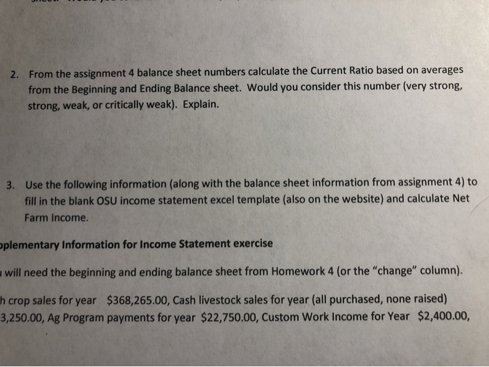  2. From the assignment 4 balance sheet numbers calculate the Current