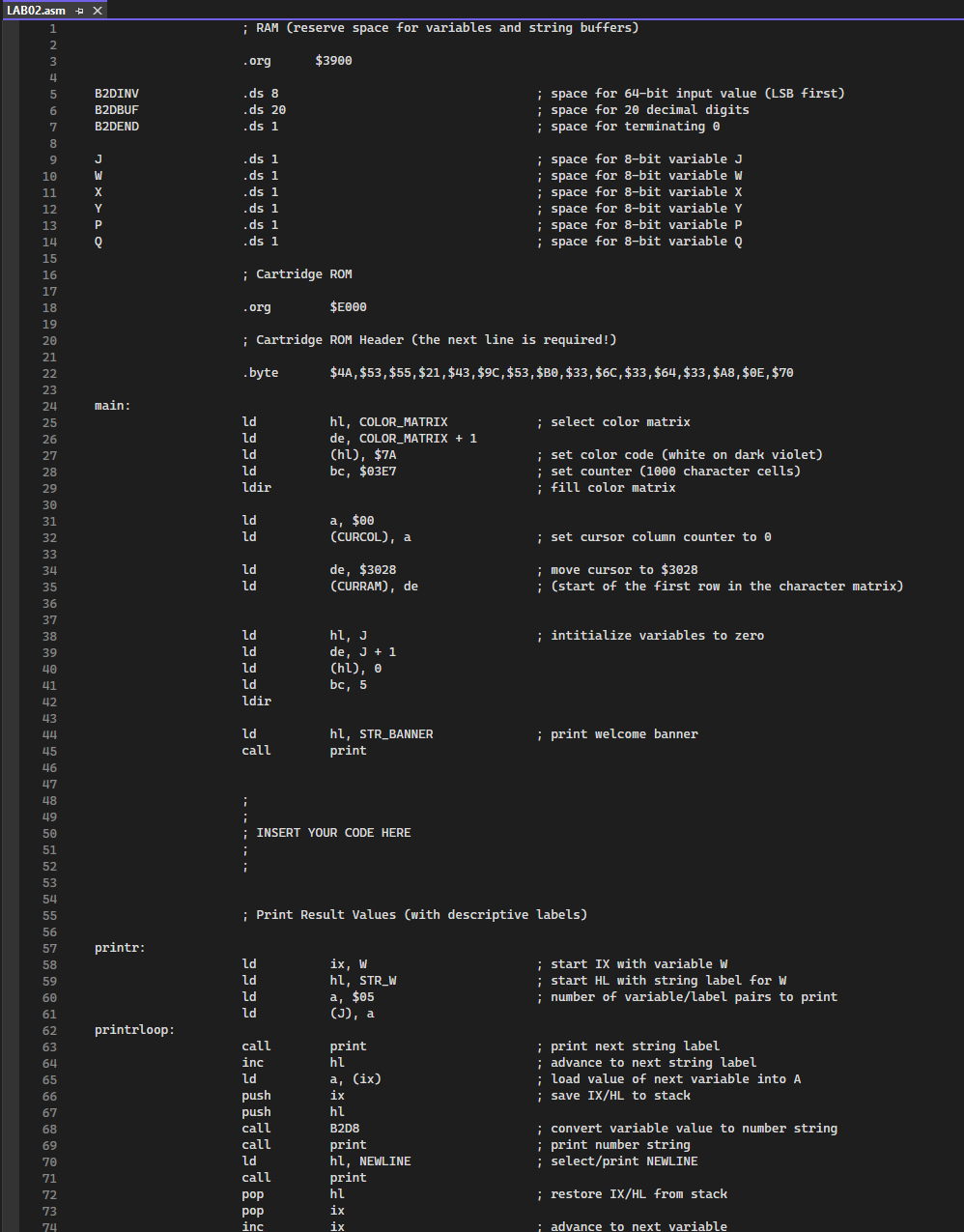  Write a Z80 assembly language program to evaluate the following expression: