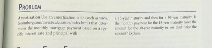  PROBLEM Amortization Use an amortization table (such as www. a 15-year