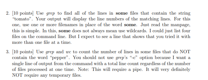 need help on linux problems 2. (10 points] Use grep to find