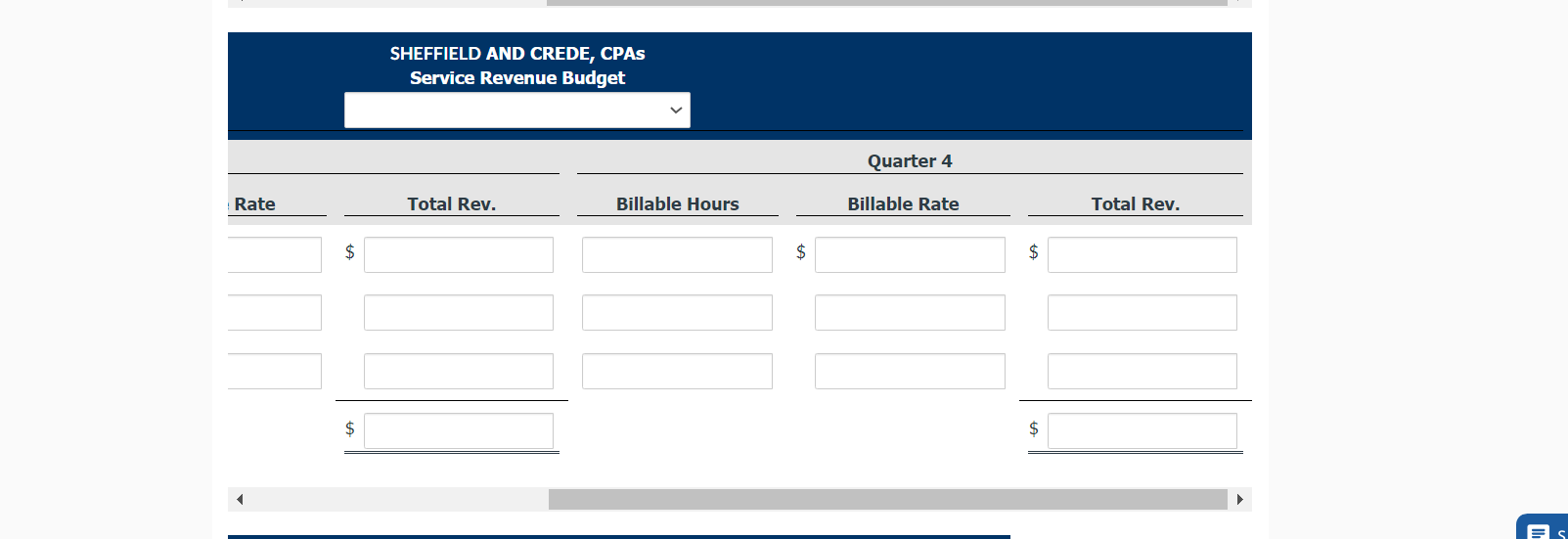 Quarter 4 Auditing 2,990 1,970 2,520 3,070 Tax 3,780 2,680 2,520 3,150