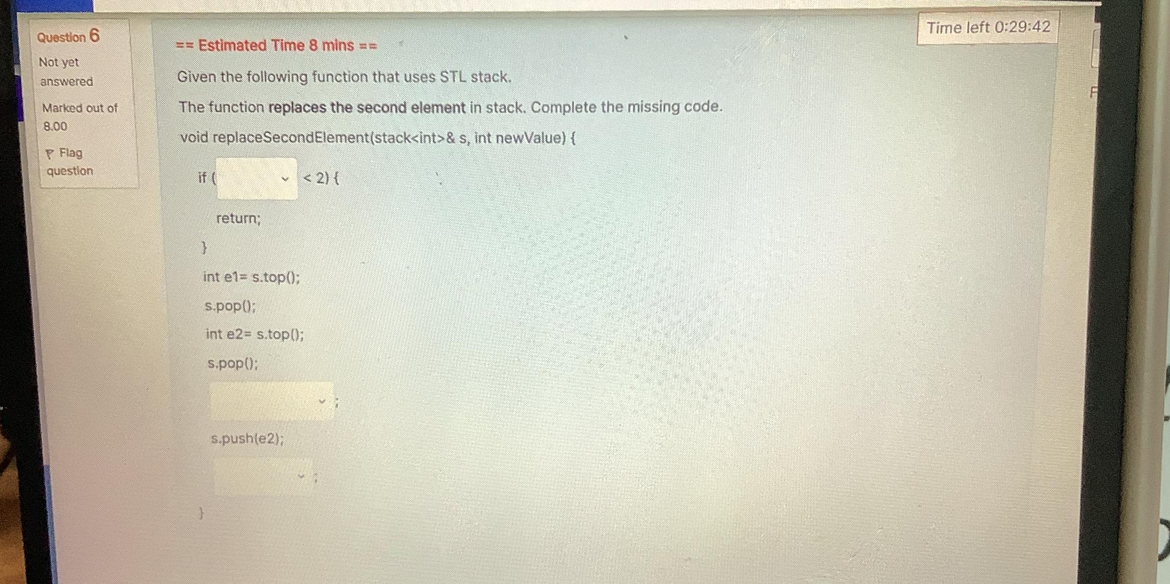  Given the following function that uses STL stack. The function replaces