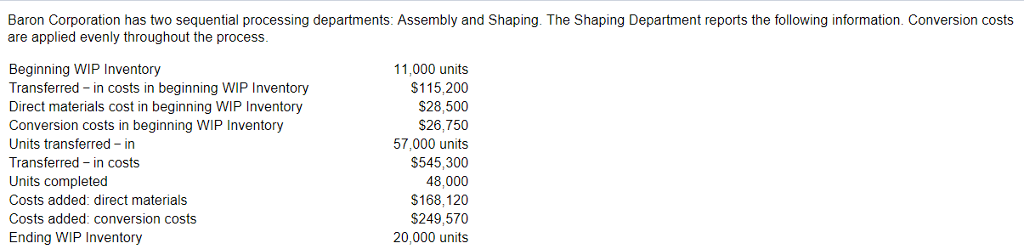 throughout the process Beginning WIP Inventory Transferred - in costs in beginning