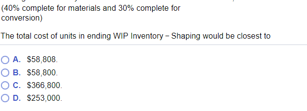 WIP Inventory Direct materials costs in beginning WIP Inventory Conversion costs in