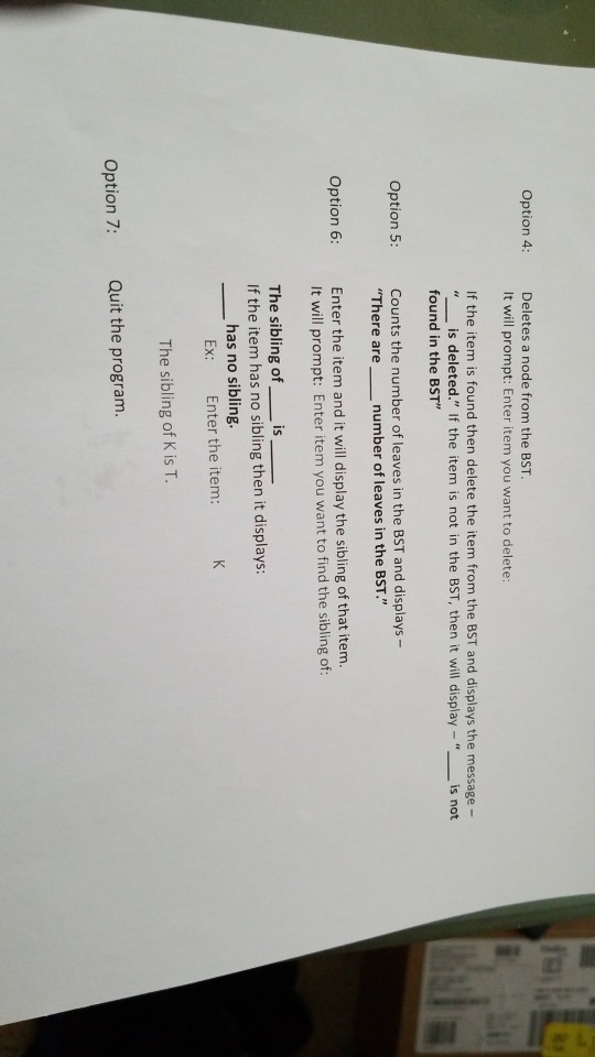 of characters. The program will perform these operations: Insert node(s), Traverse Preorder,