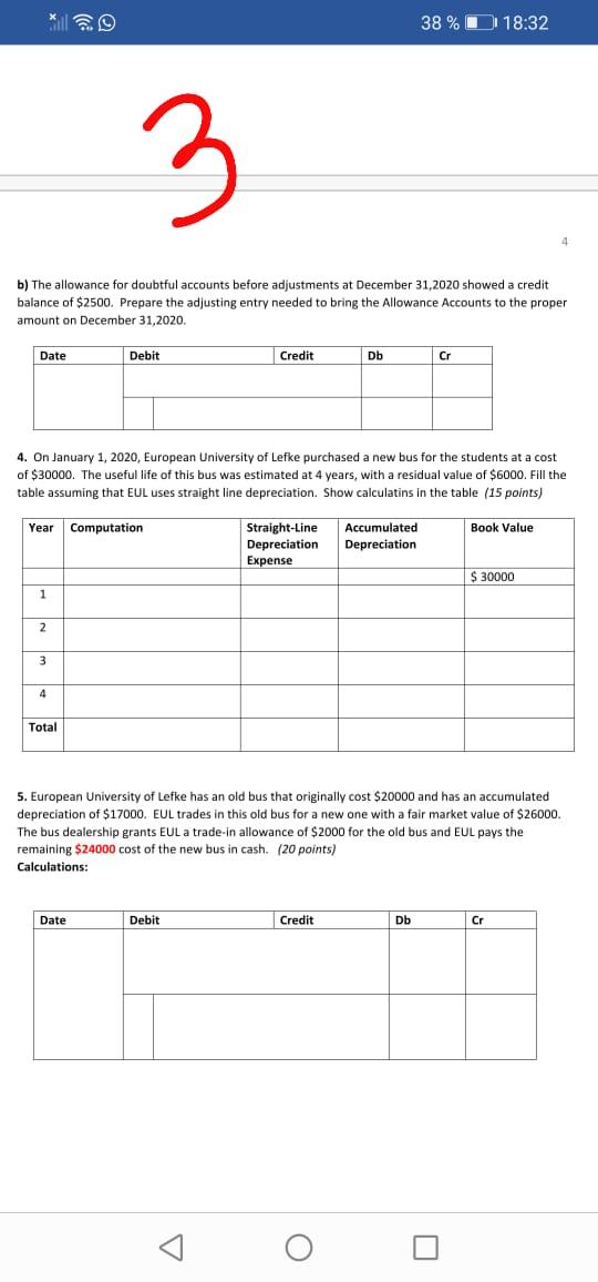 38 % 1 0 18:32 3 b) The allowance for doubtful