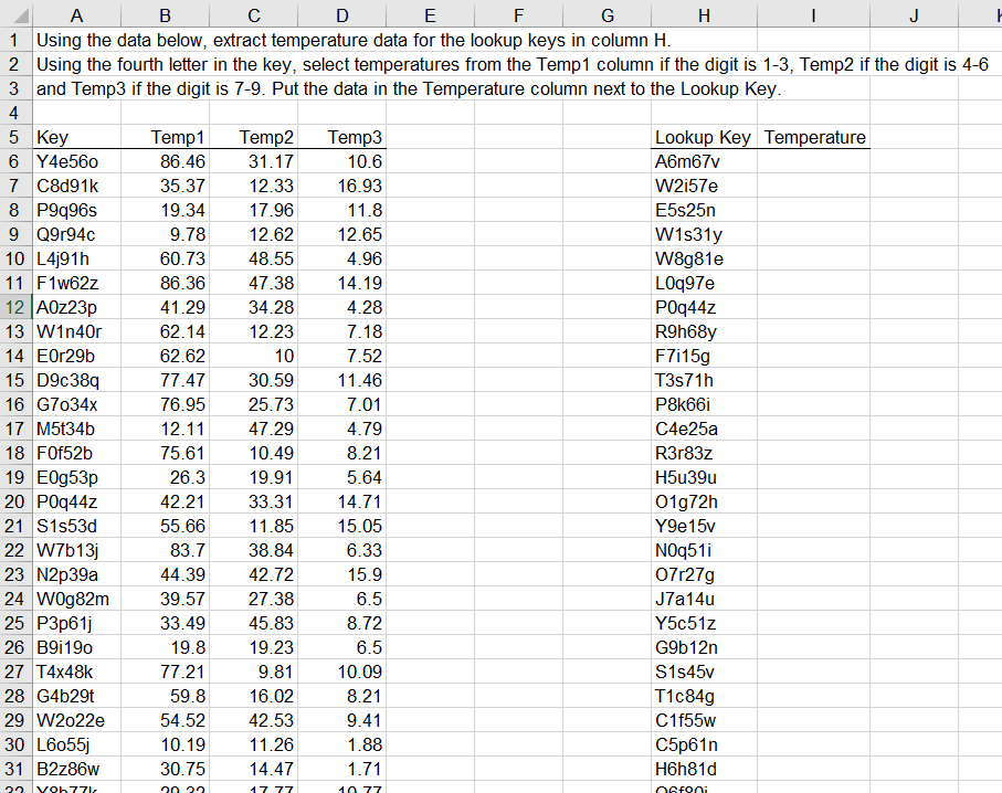 Excel problem A B C D E F G H 1 Using