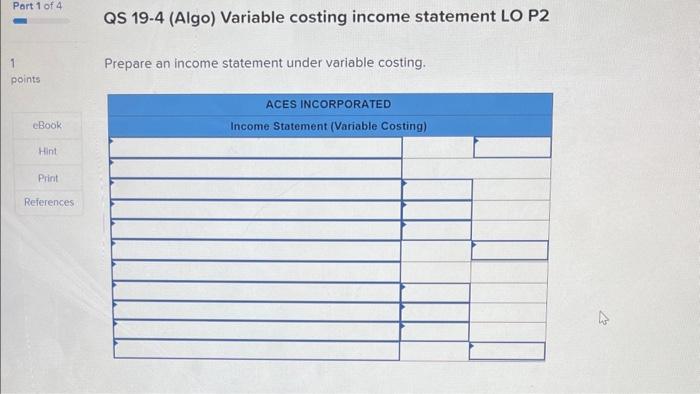 (Algo) [The following information applles to the questions displayed below.] Aces Incorporated,