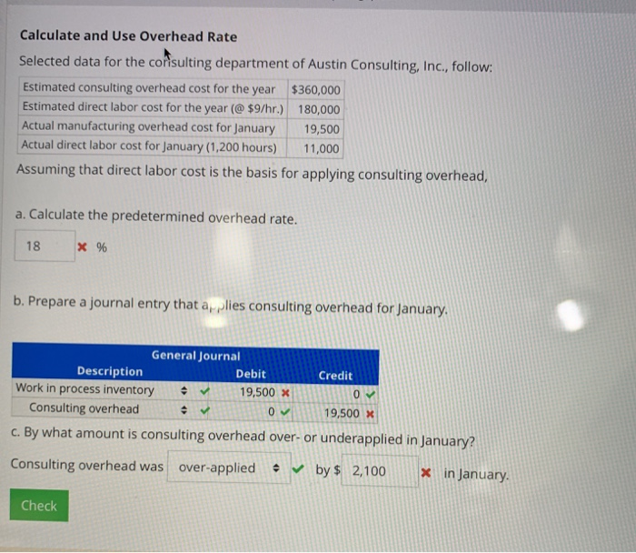  Calculate and Use Overhead Rate Selected data for the consulting department