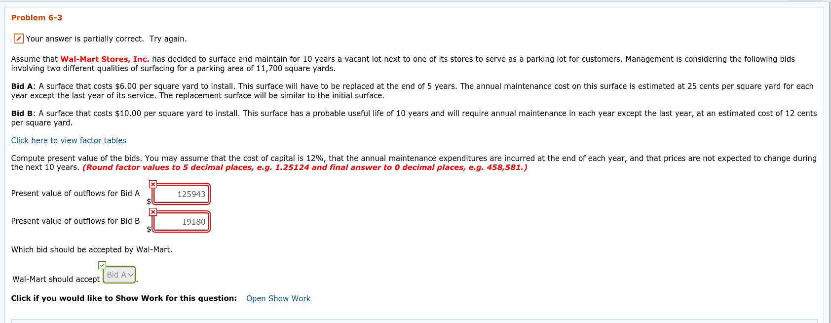  Problem 6-3 Your answer is partially correct. Try again. Assume that