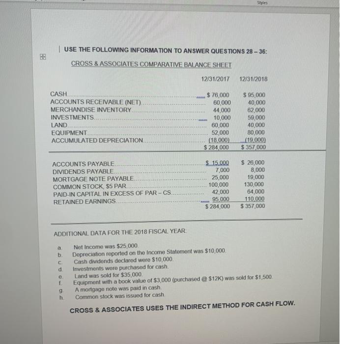  Complete Cash Flow Statement | USE THE FOLLOWING INFORMATION TO ANSWER