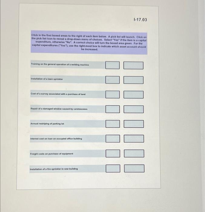  1-17.03 Click in the first boxed areas to the right of